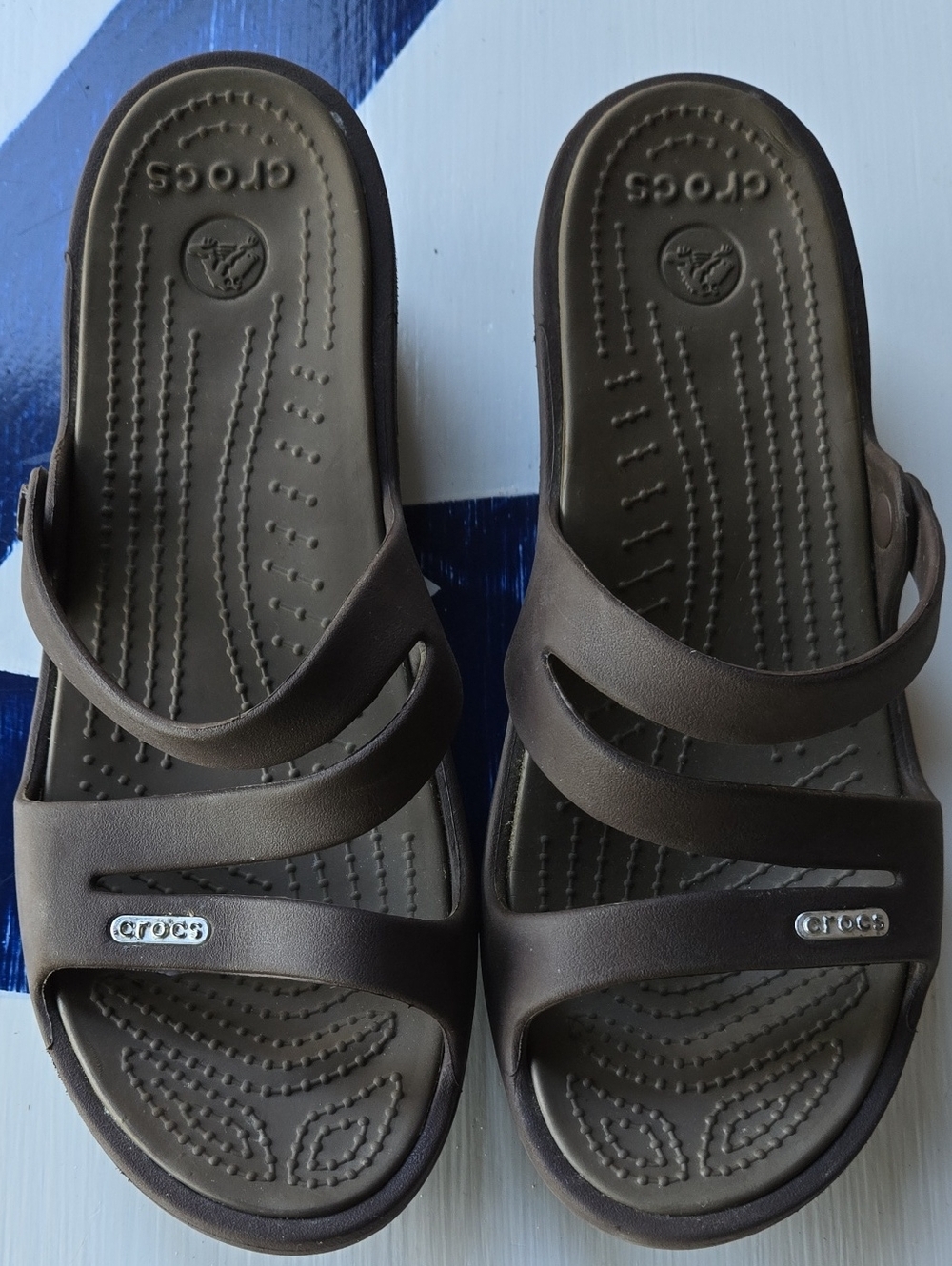 Crocs "Patricia" Brown Strappy Slide On Demi Wedge Sandal Size US 8